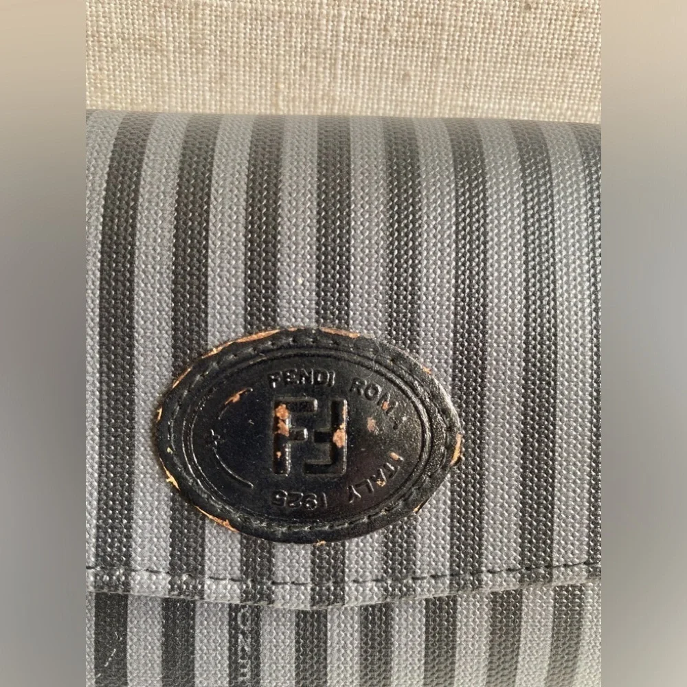 EUC Fendi Wallet Grey and Black Authentic with Stripes